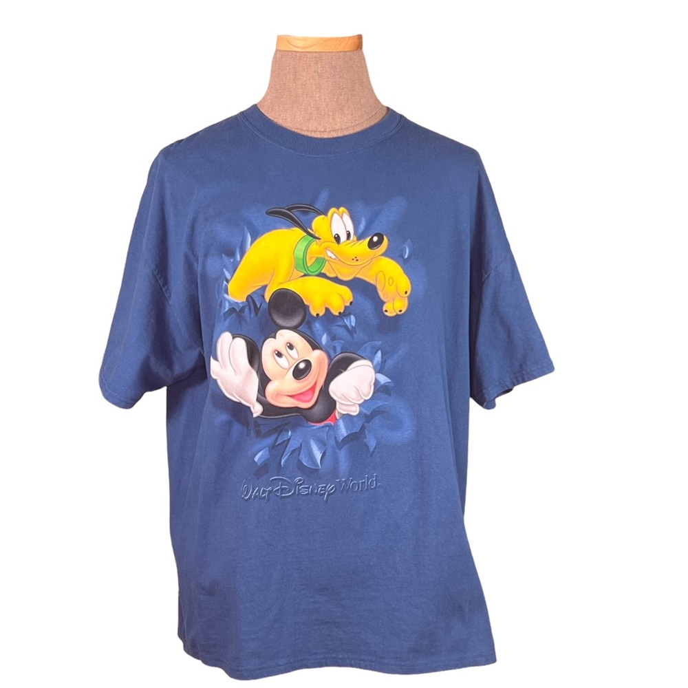 Walt Disney World Mens Mickey Mouse & Pluto 2XL T-Shirt Graphics on Both Sides